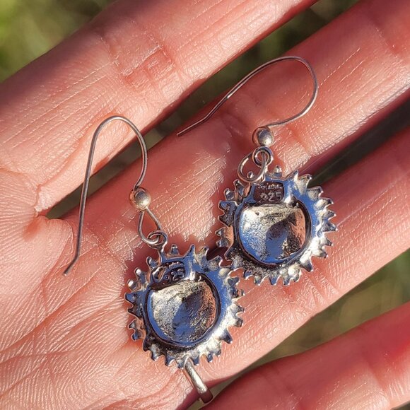 Sterling silver 925 gold boho hippie flower child sunflower earrings - Picture 9 of 13